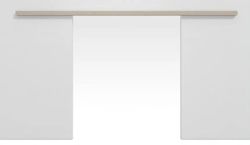 Widok frontowy dwuskrzydłowego systemu drzwi przesuwnych przed ścianą PortaLit-Trend dąb platynowy Ei 424 CPL bez ościeżnicy - Westag