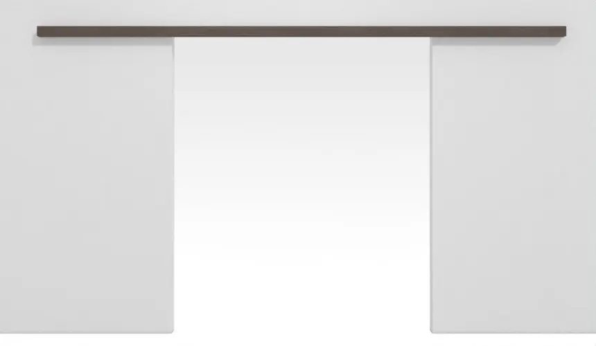 Widok frontowy dwuskrzydłowego systemu drzwi przesuwnych naściennych PortaLit-Trend pinia szara Pi 44 CPL bez ościeżnicy - Westag