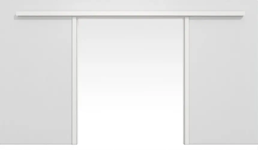 Widok frontowy dwuskrzydłowego systemu drzwi przesuwnych PortaLit arctic biały A222 naściennego z ościeżnicą - Westag