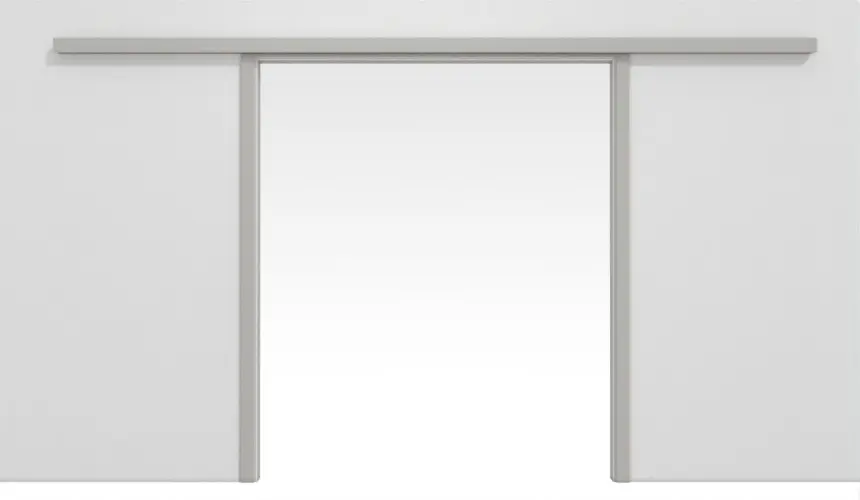 Widok frontowy dwuskrzydłowego systemu drzwi przesuwnych PortaLit jasnoszary A402 naściennego z ościeżnicą - Westag & Getalit