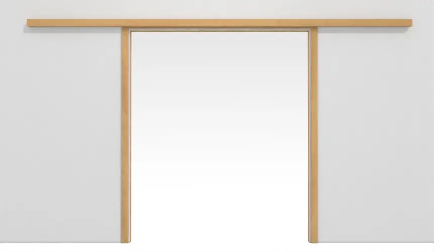 Widok frontowy dwuskrzydłowego naściennego systemu drzwi przesuwnych PortaLit klon Rustikal AH74 z ościeżnicą - Westag & Getalit