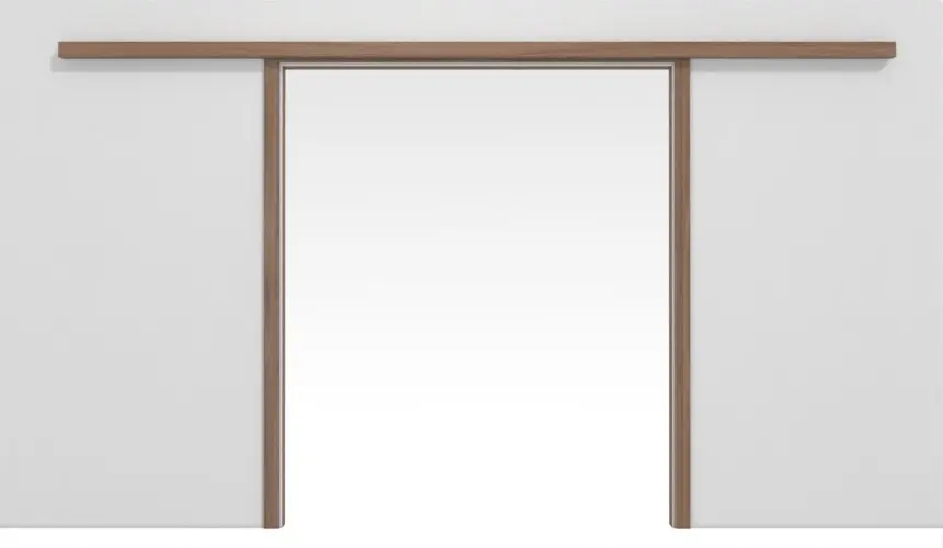 Widok frontowy dwuskrzydłowego systemu drzwi przesuwnych PortaLit orzech włoski Noce NU736 naściennego z ościeżnicą - Westag & Getalit