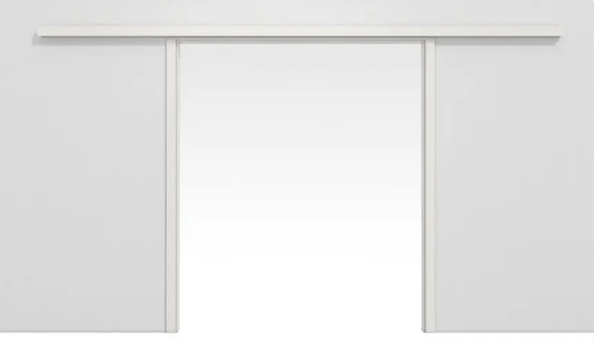 Widok frontowy podwójnego systemu drzwi przesuwnych WestaLack arctic biały RAL 9016 naściennego z ościeżnicą - Westag & Getalit