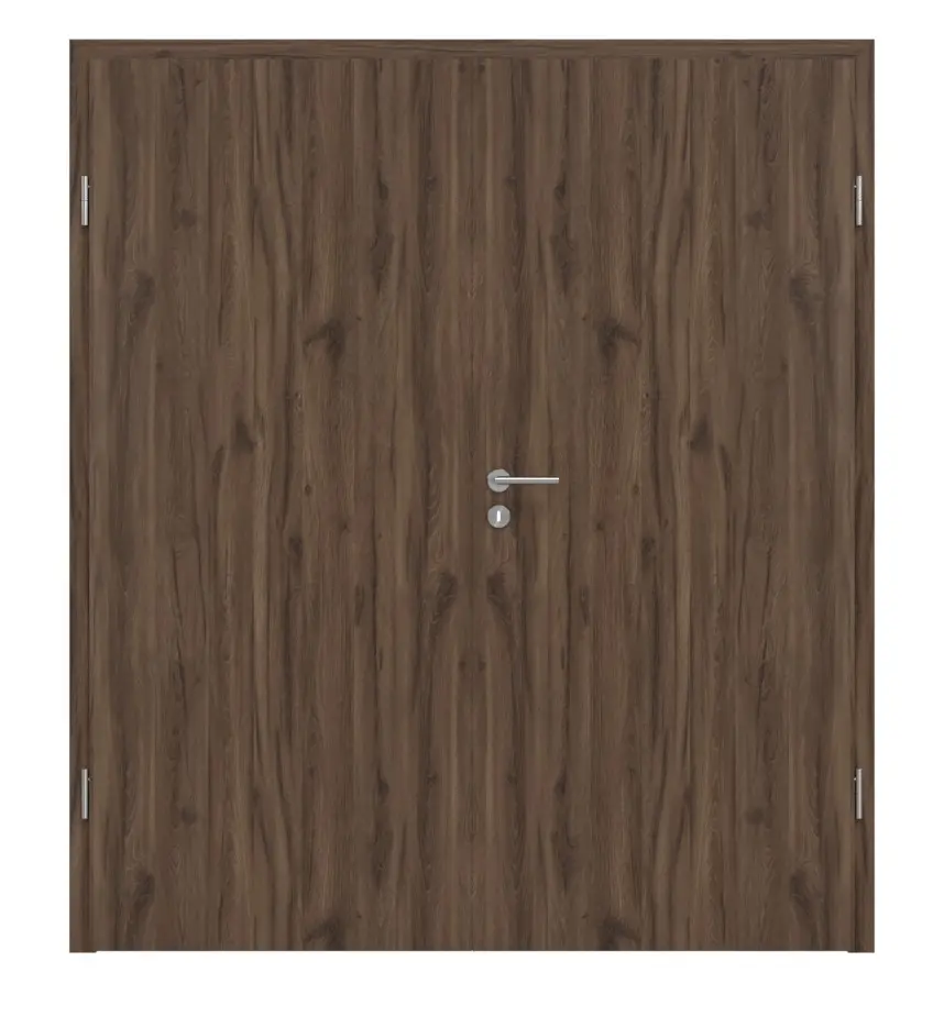 Widok frontowy drzwi dwuskrzydłowych HÖRMANN dąb alpejski Duradecor ProLine z ościeżnicą