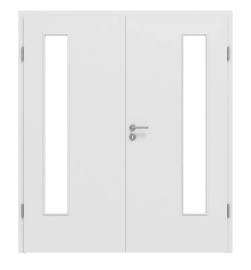 Widok frontowy - biel baliowa LA 24 po stronie zawiasów Basic Durat drzwi dwuskrzydłowe z ościeżnicą - Huga
