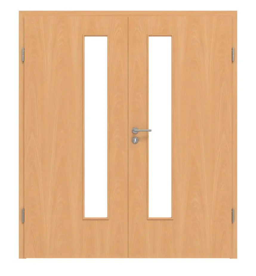 HÖRMANN Drzwi dwuskrzydłowe, buk francuski, Duradecor ProLine, z przeszkleniem LA 24 po stronie zamka z ościeżnicą
