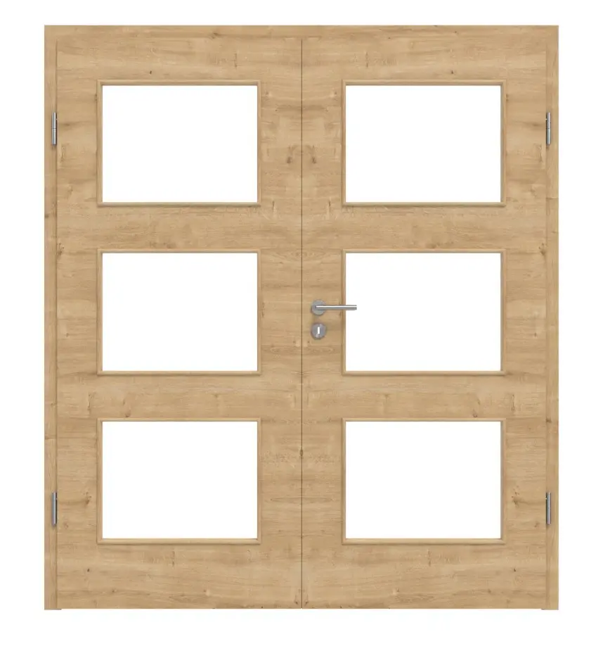 HÖRMANN drzwi 2-skrzydłowe dąb dziki wzdłuż Duradecor ProLine z przeszkleniem LA 11 z ościeżnicą