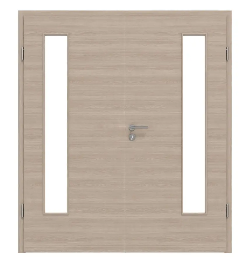 HÖRMANN Drzwi dwuskrzydłowe, dąb szary, układ poprzeczny, Duradecor ProLine, z przeszkleniem LA 24 po stronie zawiasów z ościeżnicą