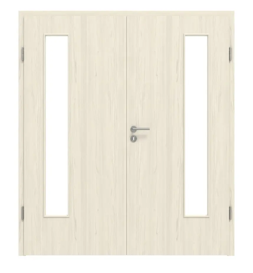 Widok frontowy modrzew lazurowany LA 24 po stronie zawiasów Basic Durat drzwi dwuskrzydłowe z ościeżnicą - Huga