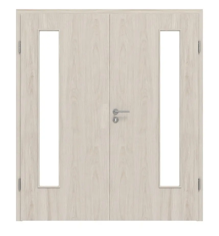 HÖRMANN drzwi dwuskrzydłowe dąb solny szczotkowany Duradecor ProLine z przeszkleniem LA 24 po stronie zawiasowej z ościeżnicą