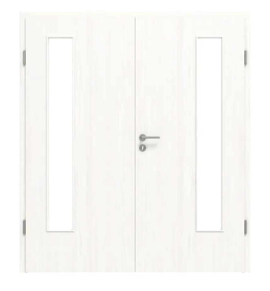 Widok frontowy biel pino LA 24 po stronie zawiasów Basic Durat drzwi dwuskrzydłowe z ościeżnicą - Huga