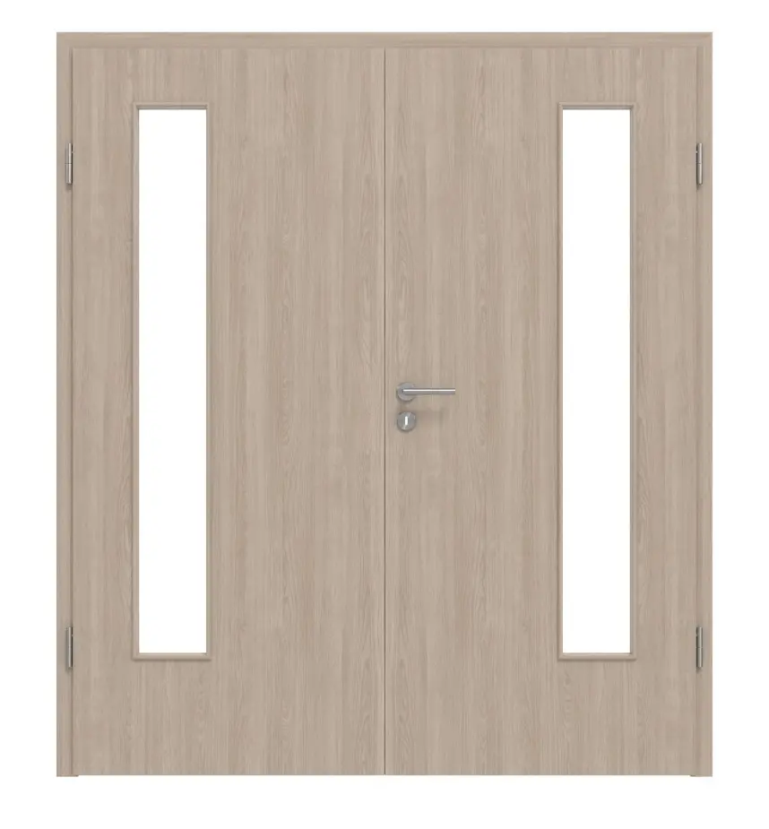 Widok frontowy dąb szary LA 24 po stronie zawiasów Basic Durat, drzwi dwuskrzydłowe z ościeżnicą - Huga