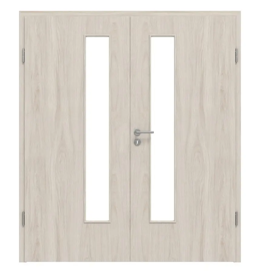 Widok frontowy: dąb lazurowany LA 24 od strony zamka Basic Durat drzwi dwuskrzydłowe z ościeżnicą - Huga