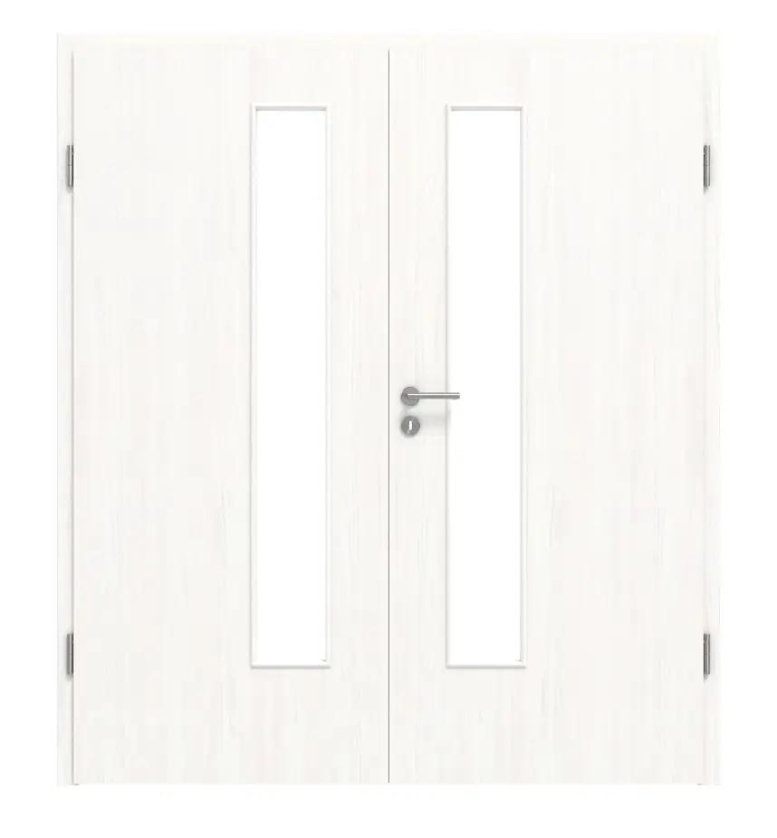 HÖRMANN Drzwi dwuskrzydłowe, biel szczotkowana, Duradecor ProLine, z przeszkleniem LA 24 po stronie zamka z ościeżnicą