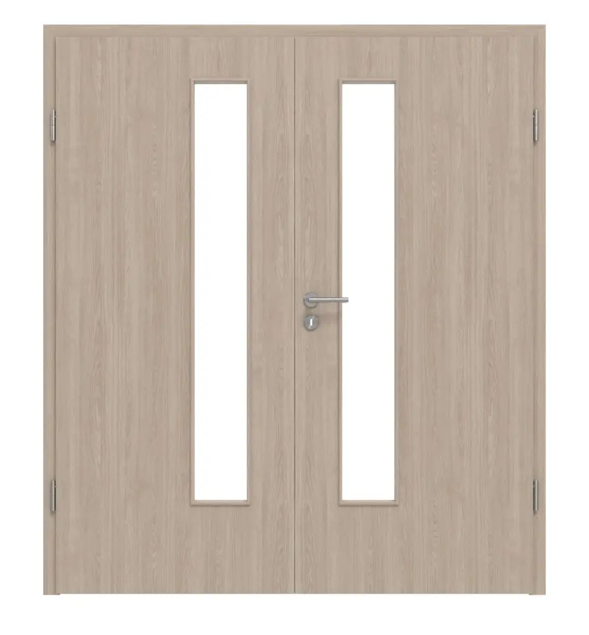 Widok frontowy dąb szary LA 24 od strony zamka Basic Durat drzwi dwuskrzydłowe z ościeżnicą - Huga