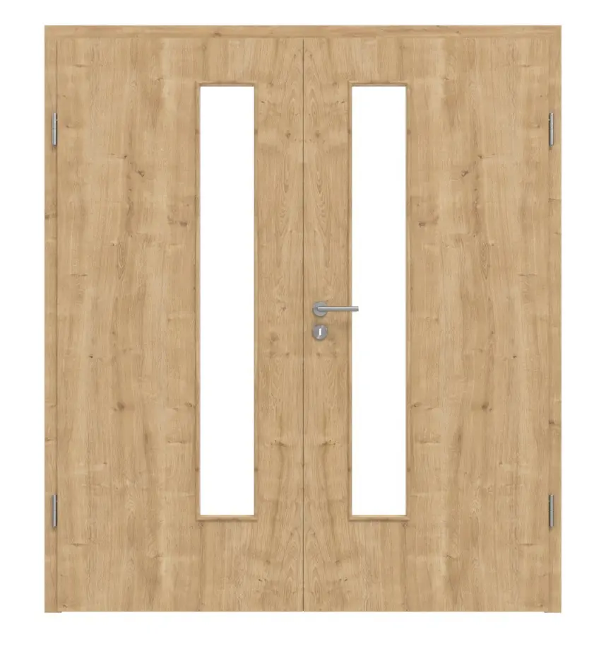 Widok frontowy dąb sękaty LA 24 od strony zamka Basic Durat drzwi dwuskrzydłowe w zestawie z ościeżnicą - Huga