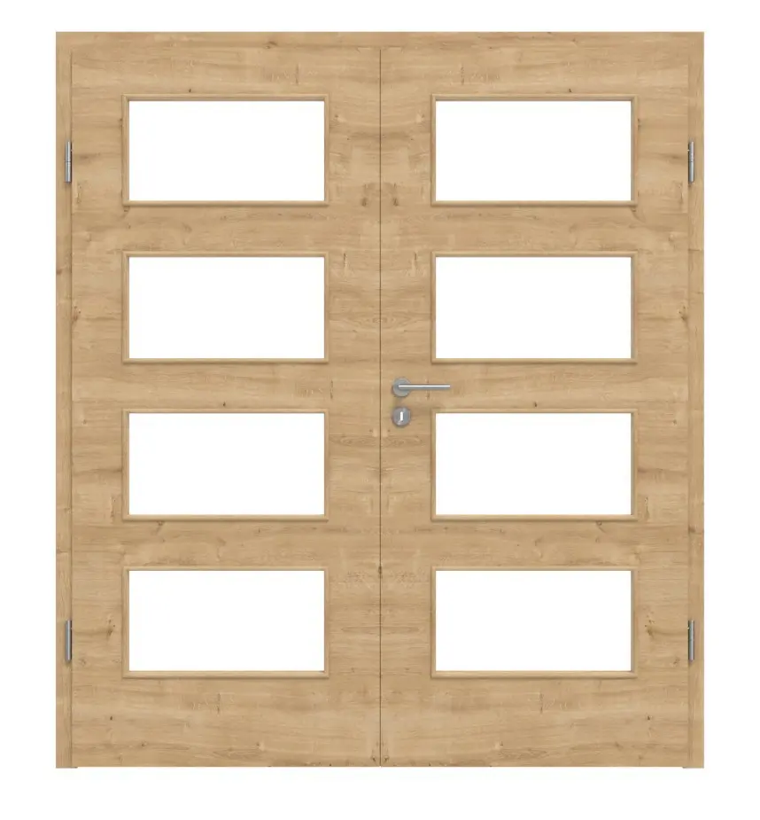 HÖRMANN drzwi dwuskrzydłowe dąb dziki wzdłuż Duradecor ProLine z przeszkleniem LA 9 z ościeżnicą