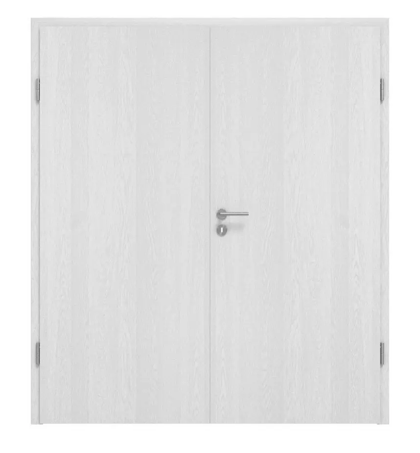 Widok frontowy drzwi dwuskrzydłowych Huga, dąb biały Durat Basic z ościeżnicą