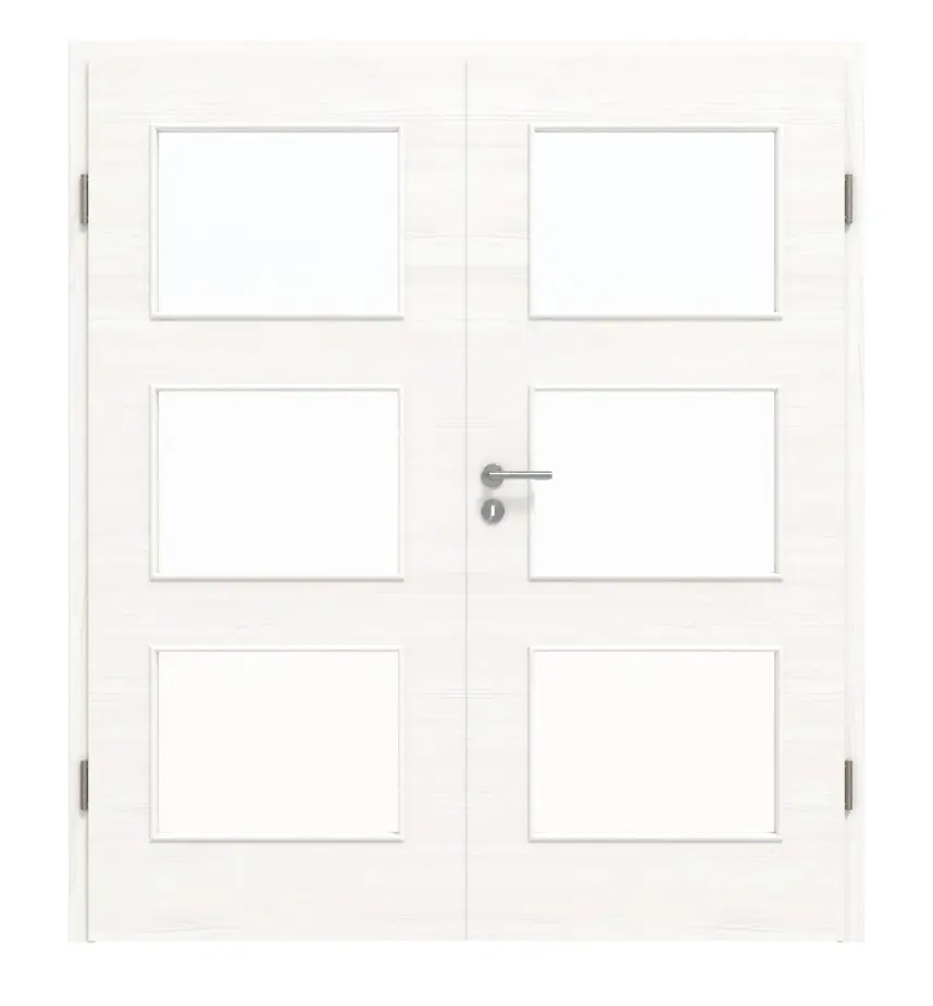 HÖRMANN drzwi dwuskrzydłowe biel szczotkowana wzdłuż Duradecor ProLine z przeszkleniem LA 11 z ościeżnicą