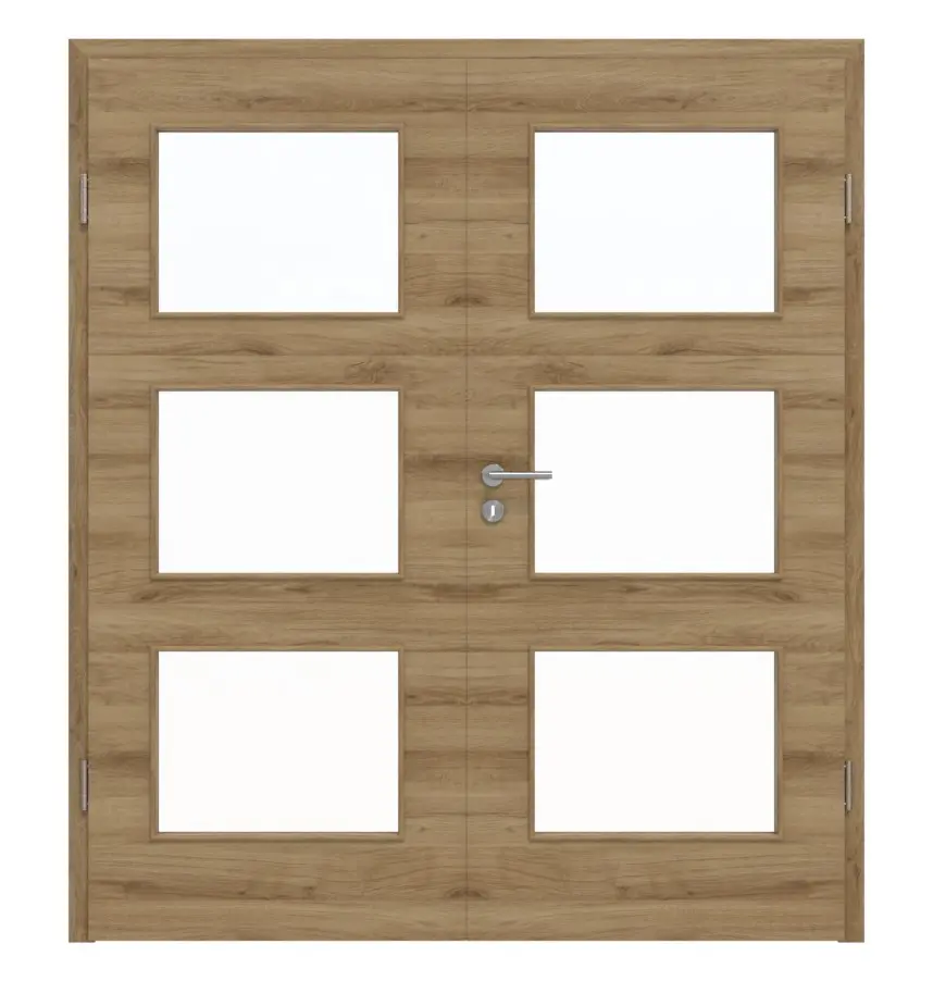 HÖRMANN drzwi 2-skrzydłowe Dąb naturalny wzdłuż Duradecor ProLine z przeszkleniem LA 11 z ościeżnicą