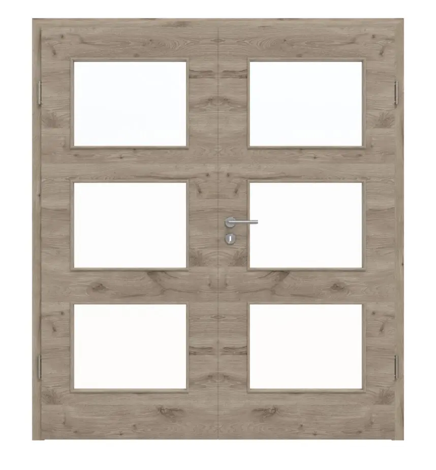 HÖRMANN drzwi 2-skrzydłowe dąb nordycki wzdłuż Duradecor ProLine z przeszkleniem LA 11 z ościeżnicą