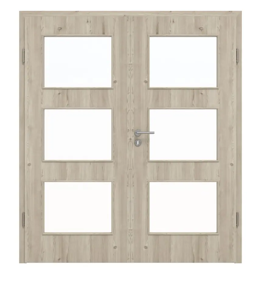 HÖRMANN drzwi dwuskrzydłowe szczotkowane modrzew jasny Duradecor ProLine z przeszkleniem LA 11 z ościeżnicą