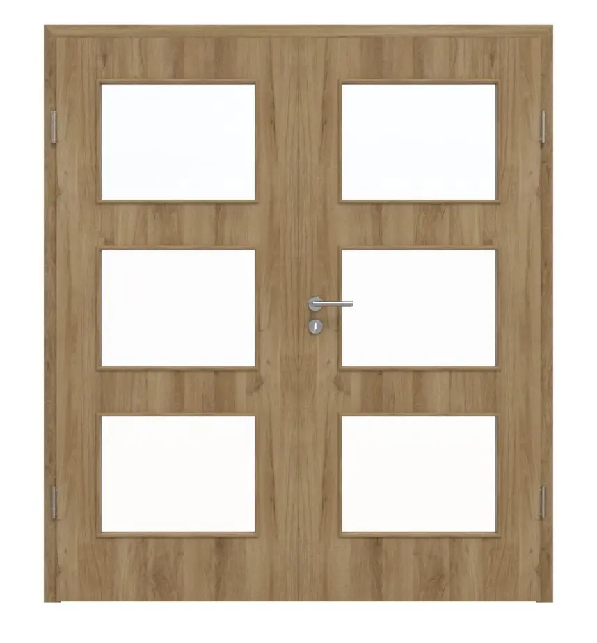 HÖRMANN drzwi dwuskrzydłowe dąb naturalny Duradecor ProLine z przeszkleniem LA 11 z ościeżnicą