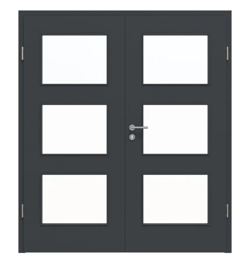 HÖRMANN Drzwi dwuskrzydłowe ProLine, lakier antracyt, z przeszkleniem LA-11 z ościeżnicą