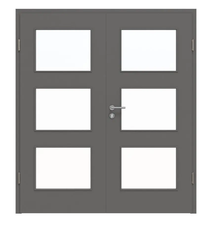 HÖRMANN drzwi dwuskrzydłowe szary stalowy RAL 7037 lakier ProLine z przeszkleniem LA-11 z ościeżnicą