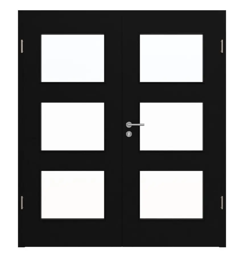 HÖRMANN Drzwi dwuskrzydłowe czarne RAL 9005 lakier ProLine z przeszkleniem LA-11 z ościeżnicą