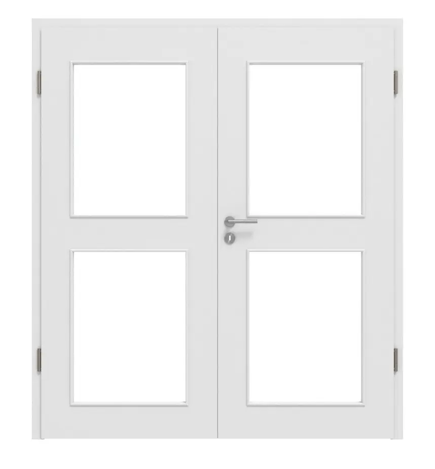 HÖRMANN Drzwi dwuskrzydłowe ProLine, biel Bali, Duradecor, z przeszkleniem LA 12 z ościeżnicą