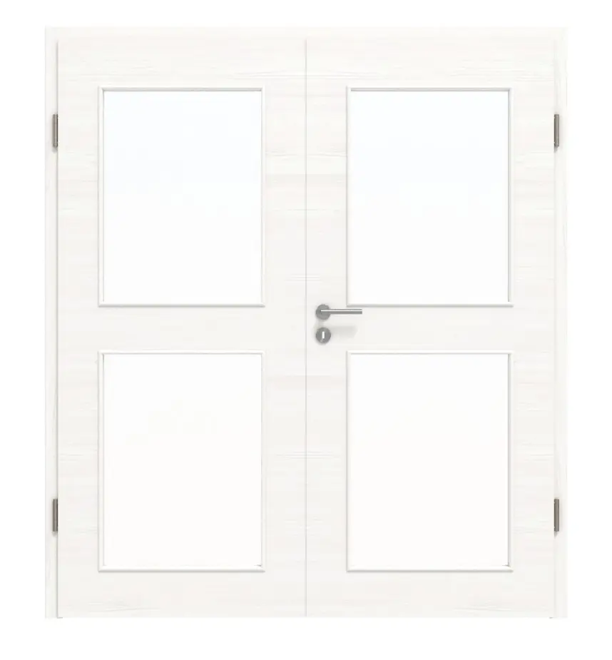 HÖRMANN drzwi 2-skrzydłowe biel szczotkowana wzdłuż Duradecor ProLine z przeszkleniem LA 12 z ościeżnicą