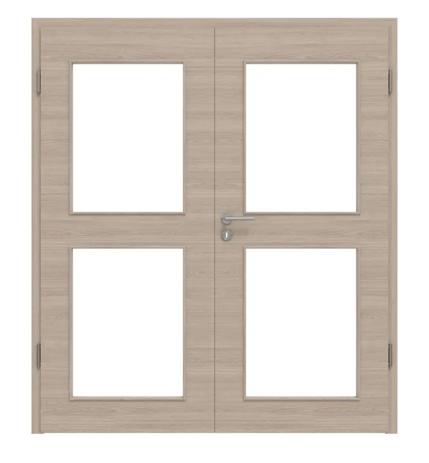 HÖRMANN Drzwi dwuskrzydłowe, dąb szary, układ poprzeczny, Duradecor ProLine, z przeszkleniem LA 12 z ościeżnicą