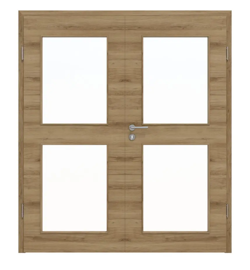 HÖRMANN drzwi 2-skrzydłowe dąb naturalny wzdłuż Duradecor ProLine z wycięciem na szybę LA 12 z ościeżnicą