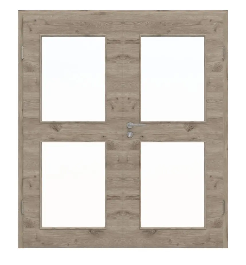 HÖRMANN drzwi dwuskrzydłowe Nordeiche wzdłuż Duradecor ProLine z przeszkleniem LA 12 z ościeżnicą