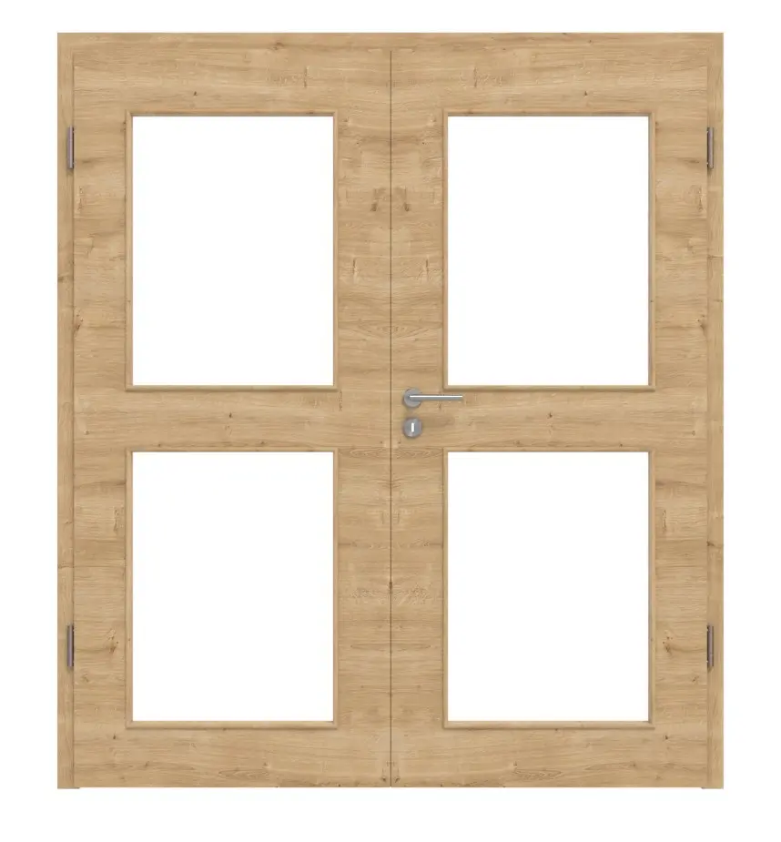 Widok frontowy dąb sękaty układ pionowy LA 12 Basic Durat drzwi dwuskrzydłowe z ościeżnicą - Huga