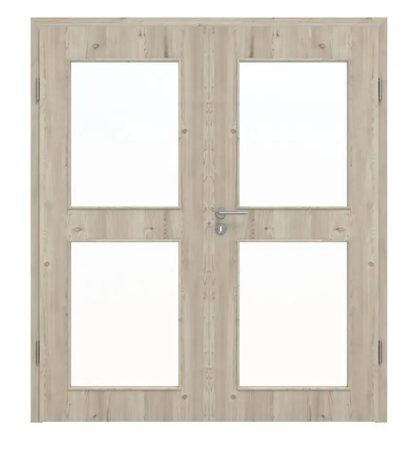 HÖRMANN drzwi dwuskrzydłowe szczotkowane modrzew jasny Duradecor ProLine z przeszkleniem LA 12 z ościeżnicą