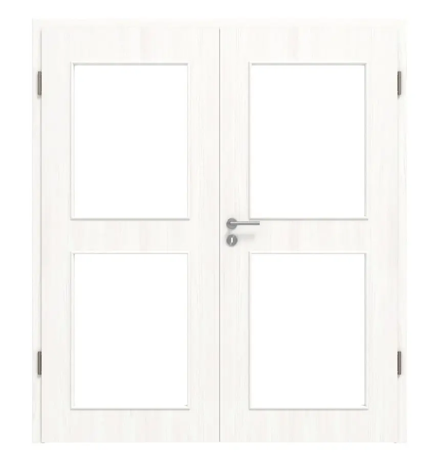 Widok frontowy: drzwi dwuskrzydłowe biel pino LA 12 Basic Durat, w tym ościeżnica - Huga