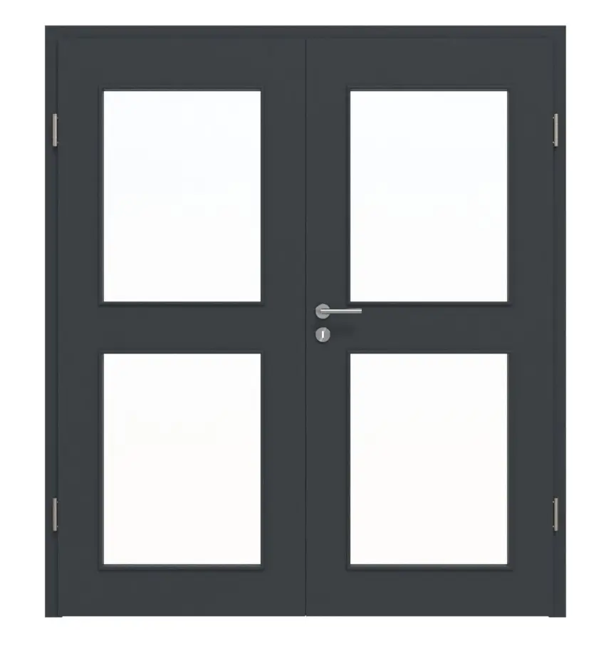 HÖRMANN drzwi dwuskrzydłowe szary antracytowy lakier ProLine z przeszkleniem LA-12 i ościeżnicą