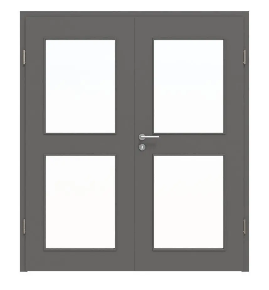 HÖRMANN drzwi dwuskrzydłowe szary stalowy RAL 7037 lakier ProLine z przeszkleniem LA-12 z ościeżnicą