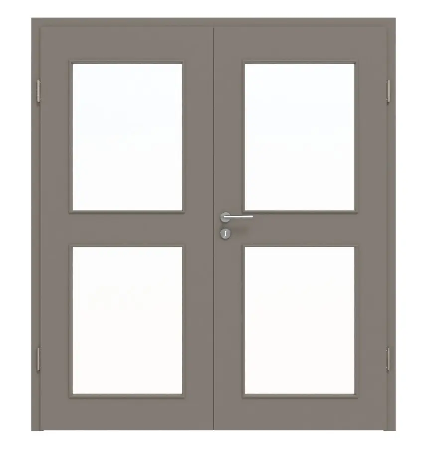 HÖRMANN drzwi dwuskrzydłowe taupe (kolor ciemnoszaro-brązowy) RAL 7048 lakierowane ProLine z przeszkleniem LA-12 z ościeżnicą