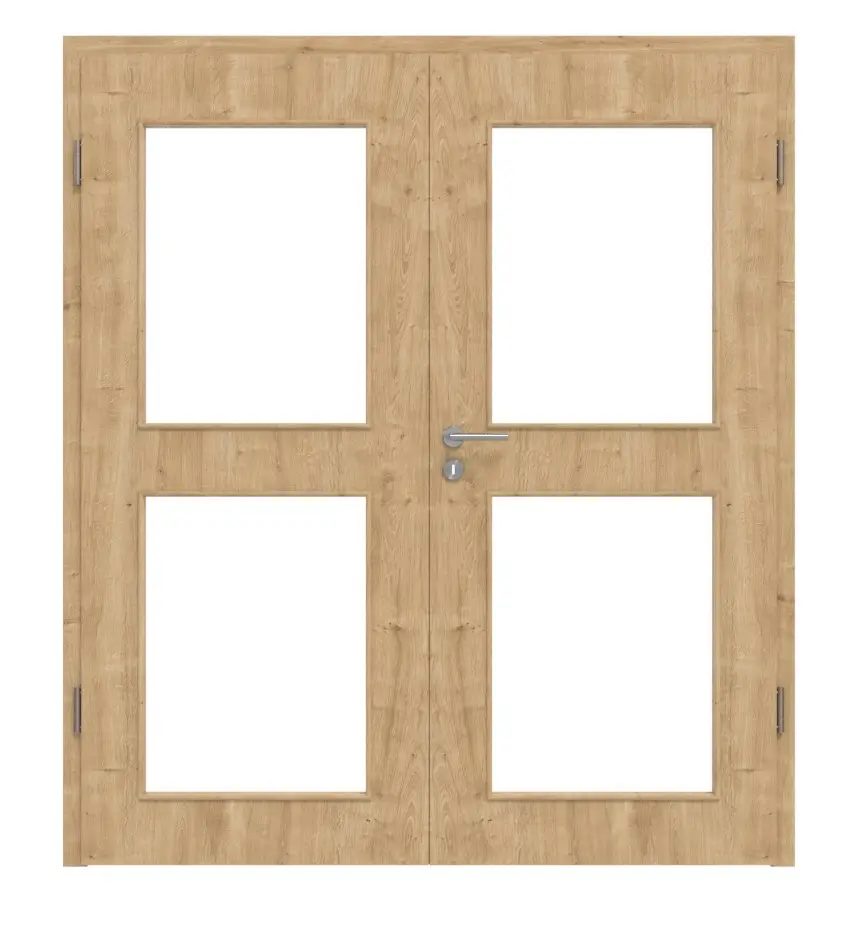 Widok frontowy modelu dąb sękaty LA 12 Basic Durat drzwi dwuskrzydłowe z ościeżnicą - Huga