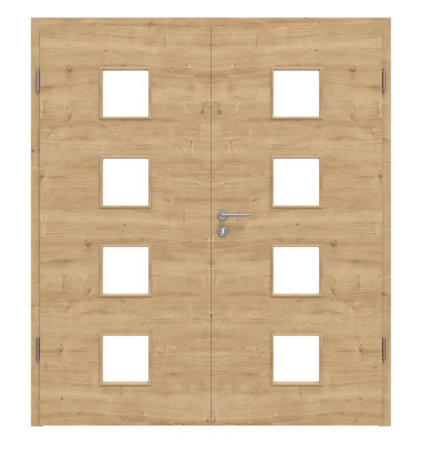 Widok frontowy dąb sękaty wzdłuż LA 14 Basic Durat drzwi dwuskrzydłowe z ościeżnicą - Huga