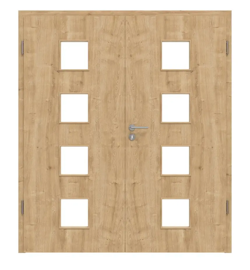 Widok frontowy dębu sękatego LA 14 Basic Durat drzwi dwuskrzydłowych z ościeżnicą - Huga