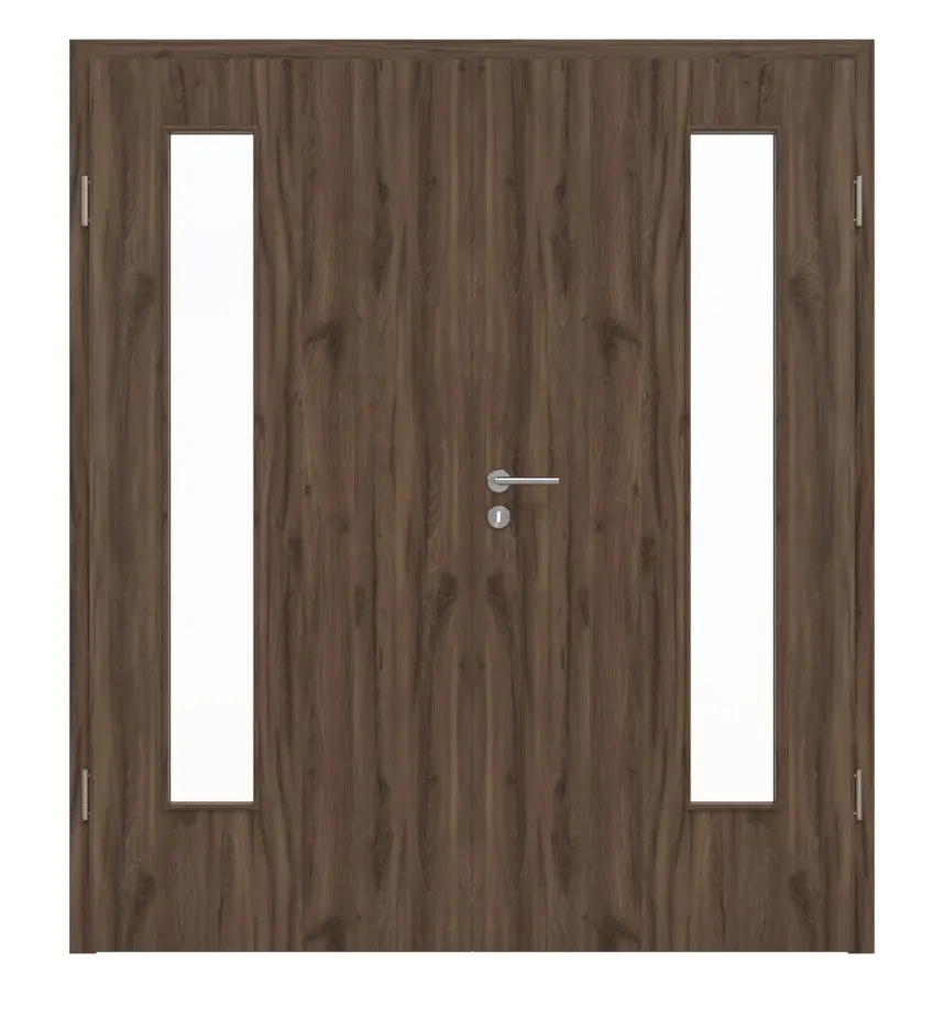 HÖRMANN drzwi dwuskrzydłowe dąb alpejski Duradecor ProLine z przeszkleniem LA 24 po stronie zawiasów z ościeżnicą