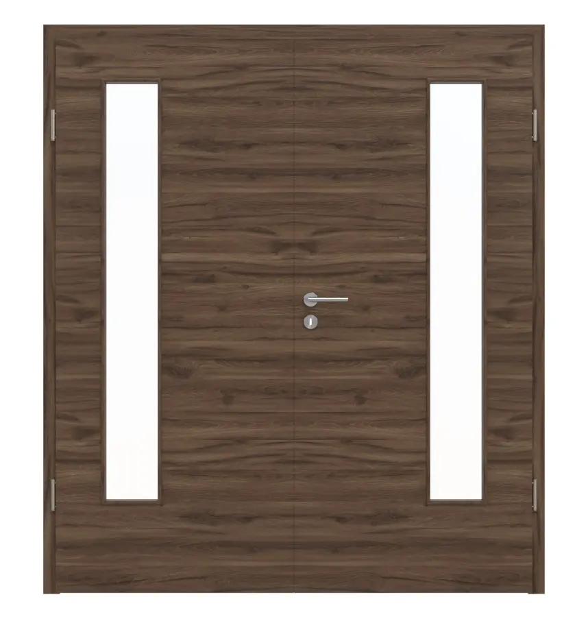 HÖRMANN drzwi dwuskrzydłowe dąb alpejski wzdłuż Duradecor ProLine z przeszkleniem LA 24 po stronie zawiasów z ościeżnicą