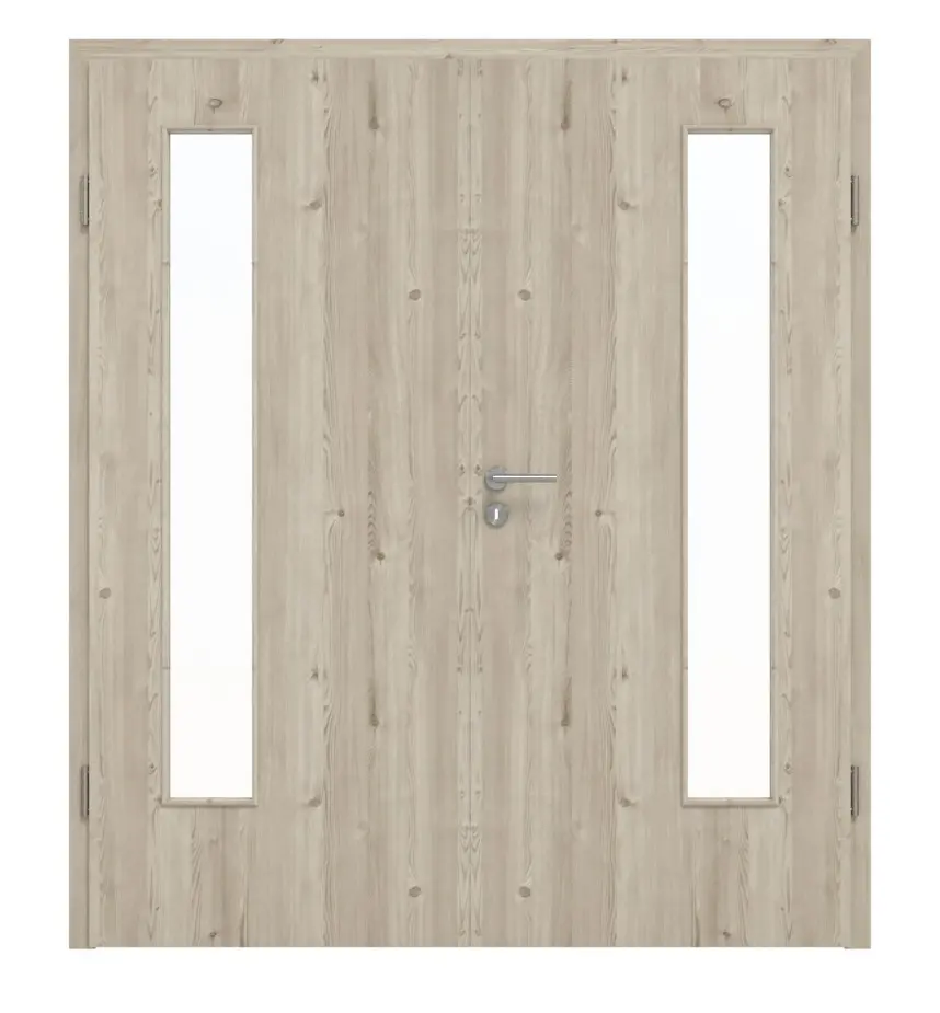 HÖRMANN drzwi 2-skrzydłowe szczotkowane modrzew jasny Duradecor ProLine z przeszkleniem LA 24 po stronie zawiasów z ościeżnicą