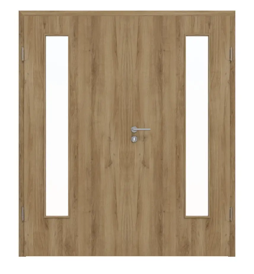HÖRMANN drzwi 2-skrzydłowe dąb naturalny Duradecor ProLine z przeszkleniem LA 24 po stronie zawiasów z ościeżnicą