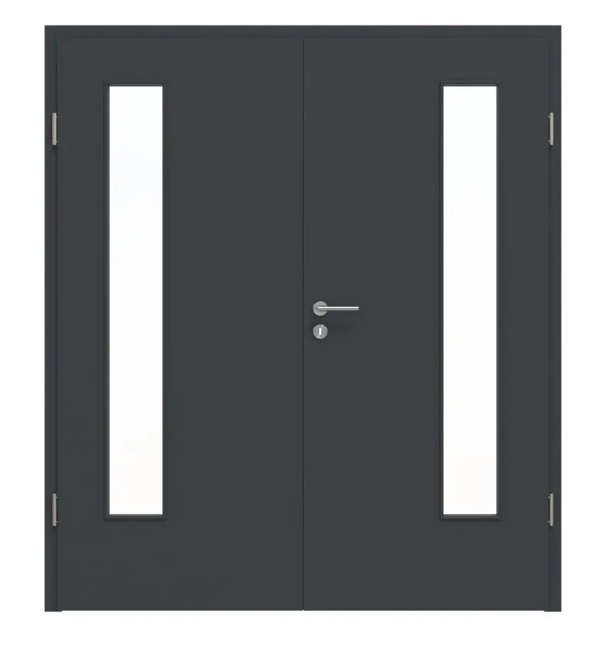 HÖRMANN Drzwi dwuskrzydłowe ProLine, lakier antracyt, z przeszkleniem LA-24 po stronie zawiasów, z ościeżnicą