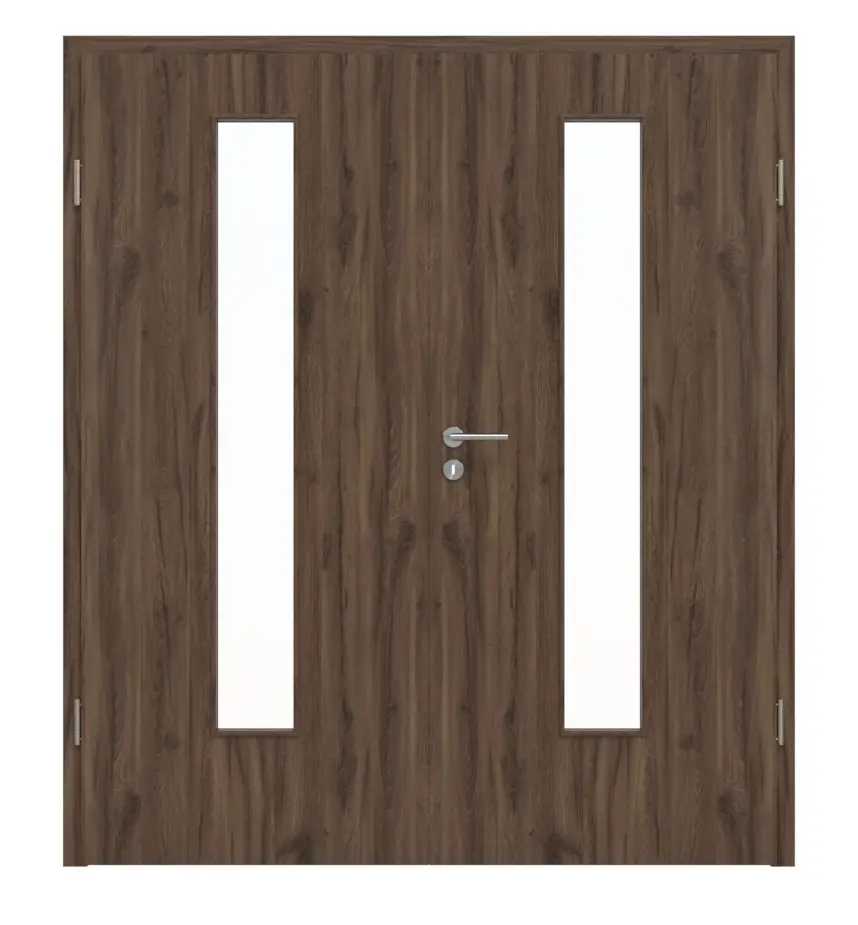 HÖRMANN drzwi dwuskrzydłowe dąb alpejski Duradecor ProLine z przeszkleniem LA 24 na środku z ościeżnicą